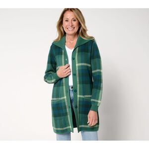 Denim & Co. Women's Top Sweater Sz L Button Front Tunic DarkGreen A699873